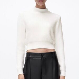 Zara White High Collar Knit Sweater
